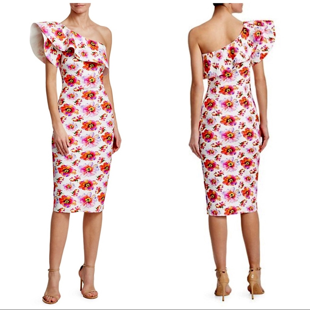 Chiara Boni Floral One Shoulder Dress - Pink and Red - Picture 2 of 12